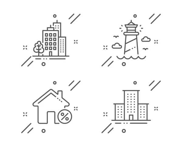 Conjunto de iconos de Faro, Edificios y Préstamo. Campu universitario — Vector de stock