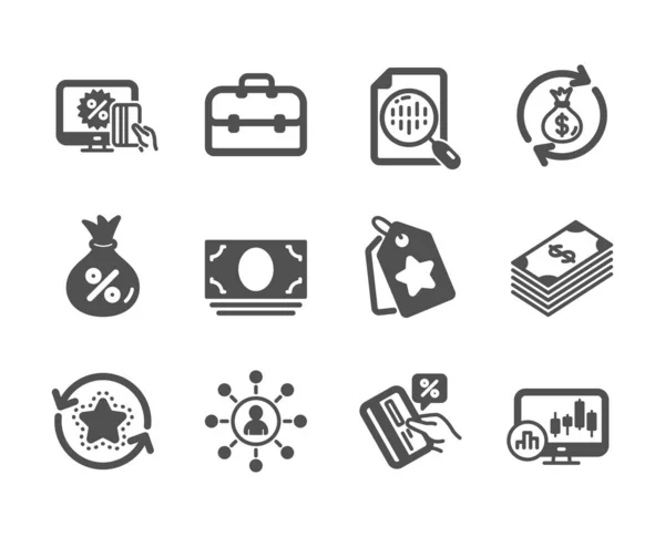 Conjunto de ícones financeiros, tais como troca de dinheiro, etiquetas de lealdade, Porto — Vetor de Stock