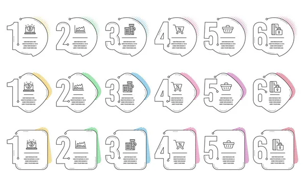 Diagrama comercial, tarjeta bloqueada y conjunto de iconos de la casa de préstamos. Compras bas — Vector de stock