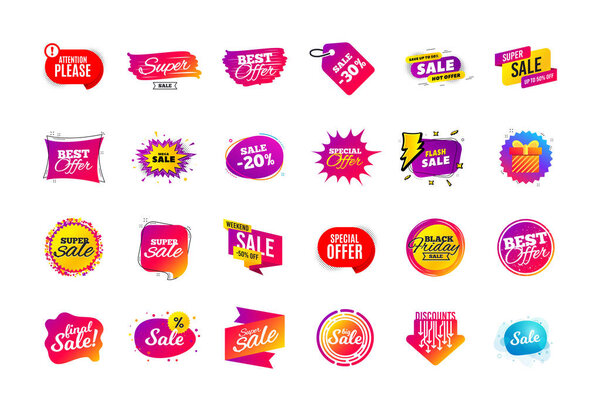 Sale banner badge. Special offer discount tags. Coupon shape tem