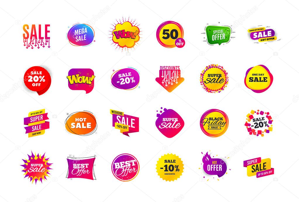 Sale banner badge. Special offer discount tags. Coupon shape tem