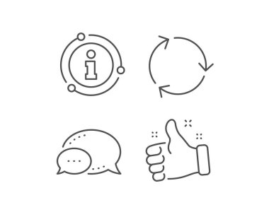 Ok çizgi simgesini geri dönüştür. Sohbet balonu, bilgi işareti elementleri. Atık sembolü geri dönüşümü. Azalt ve Yeniden Kullan işareti. Doğrusal geri dönüşüm ana hatları simgesi. Bilgi balonu. Vektör