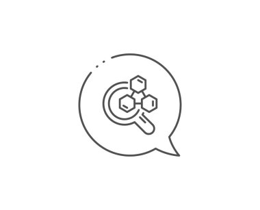 Kimya laboratuvar satır simgesi. Sohbet kabarcık tasarımı. Laboratuvar araştırma işareti. Analiz sembolü. Anahat kavramı. İnce çizgi kimya laboratuar simgesi. Vektör