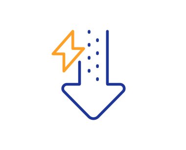 Şimşek işareti. Enerji hattı simgesi. Güç tüketimi sembolü. Renkli taslak konsepti. Mavi ve turuncu ince çizgi enerji ikonu. Vektör