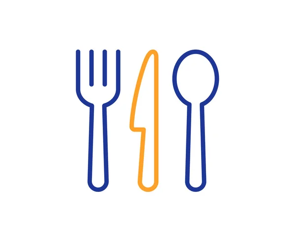 餐具的标志 食物线图标 勺子符号 五彩缤纷的概念 蓝色和橙色的细线食物图标 — 图库矢量图片