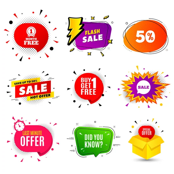 Sapevi Banner Badge Bolla Vendita Flash Segno Domanda Offerta Speciale — Vettoriale Stock