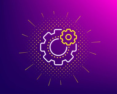 Çark çizgisi simgesi. Yarı ton deseni. Mühendislik aracı işareti. Çarklı dişli sembolü. Mezuniyet geçmişi. Çark çizgisi simgesi. Sarı yarım ton deseni. Vektör