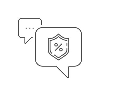 Borç yüzde ikonu. Sohbet balonu tasarımı. Koruma kalkanı işareti. Kredi yüzdesi sembolü. Taslak konsepti. İnce çizgili kredi yüzde ikonu. Vektör