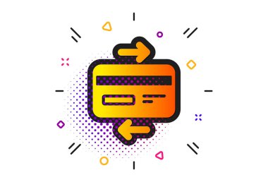 Banka ödeme yöntemi işareti. Yarım tonlu daireler çiziyor. Kredi kartı ikonu. Çevrimiçi alışveriş sembolü. Klasik düz kart ikonu. Vektör