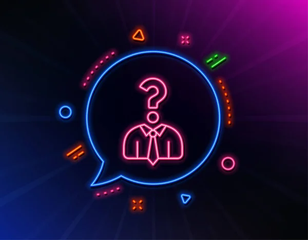 Business head hunting line icon. Neon laser lights. Question sign. Human resources symbol. Glow laser speech bubble. Neon lights chat bubble. Banner badge with hiring employees icon. Vector