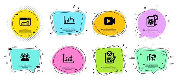 Grafico Punti Grafico Diminuzione Set Icone Della Linea Della Videocamera — Vettoriale Stock