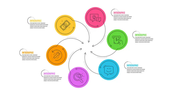 Sorridi Volto Bitcoin Idea Linea Lampade Set Icone Cronologia Infografica — Vettoriale Stock