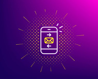 Posta hattı simgesi. Yarı ton deseni. Akıllı telefon iletişim sembolü. İş sohbet tabelası. Mezuniyet geçmişi. Posta hattı simgesi. Sarı yarım ton deseni. Vektör