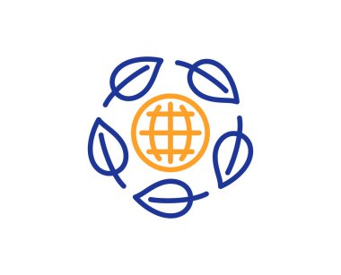 Biyolojik kozmetik işareti. Eko organik çizgi ikonu. Adil ticaret sembolü. Renkli taslak konsepti. Mavi ve turuncu ince çizgi eko organik ikon. Vektör