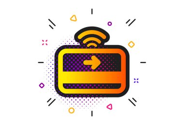 Kredi kartı tabelası. Yarım tonlu daireler çiziyor. Temassız ödeme ikonu. Finans sembolü. Klasik düz kontaksız ödeme ikonu. Vektör