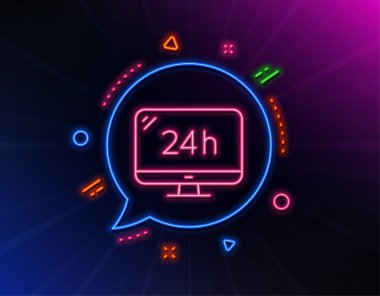 24 saat servis satırı simgesi. Neon lazer ışıkları. Destek işaretini arayın. Geri bildirim sohbet sembolü. Glow lazer konuşma balonu. Neon ışıkları sohbet balonu. 24 h hizmet simgesi ile Banner rozeti. Vektör