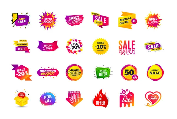 Vendita Banner Badge Offerte Speciali Etichette Sconto Modello Forma Coupon — Vettoriale Stock