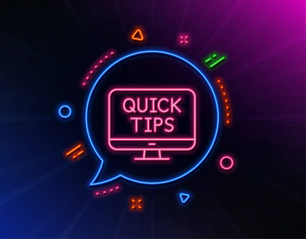 Quick Tips Line Icon Neon Laser Lights Helpful Tricks Sign — Stock Vector