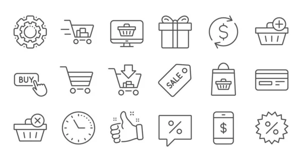 Iconos Línea Bolsa Compras Regalo Regalo Descuento Venta Set Iconos — Vector de stock