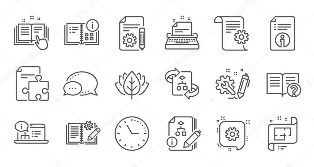 Technical documentation line icons. Instruction, Plan and Manual. Algorithm linear icon set. Quality line set. Vector