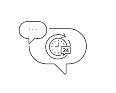 24 saat dağıtım hattı ikonu. Sohbet balonu tasarımı. Saat ya da kronometre işareti. Taslak konsepti. İnce çizgi 24 saat teslimat ikonu. Vektör