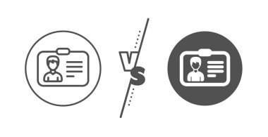 User Profile sign. Versus concept. ID card line icon. Male Person silhouette symbol. Identification plastic card. Line vs classic identification card icon. Vector