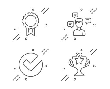 Doğrula, iletişim iletileri ve ödül satırı simgeleri ayarlandı. Zafer işareti. Seçilmiş seçim, İletişim, En İyi Madalya. Şampiyonluk ödülü. Eğitim ayarlandı. Çizgi simgesini doğrula. Vektör