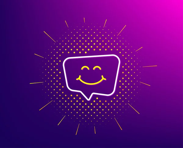 Smile chat line icon. Halftone pattern. Happy emoticon sign. Speech bubble symbol. Gradient background. Smile chat line icon. Yellow halftone pattern. Vector