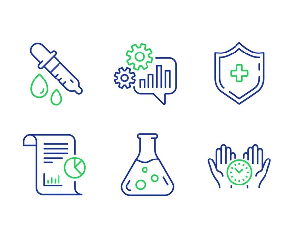 Laboratório Química Pipeta Química Escudo Médico Conjunto Ícones Linha Cogwheel — Vetor de Stock