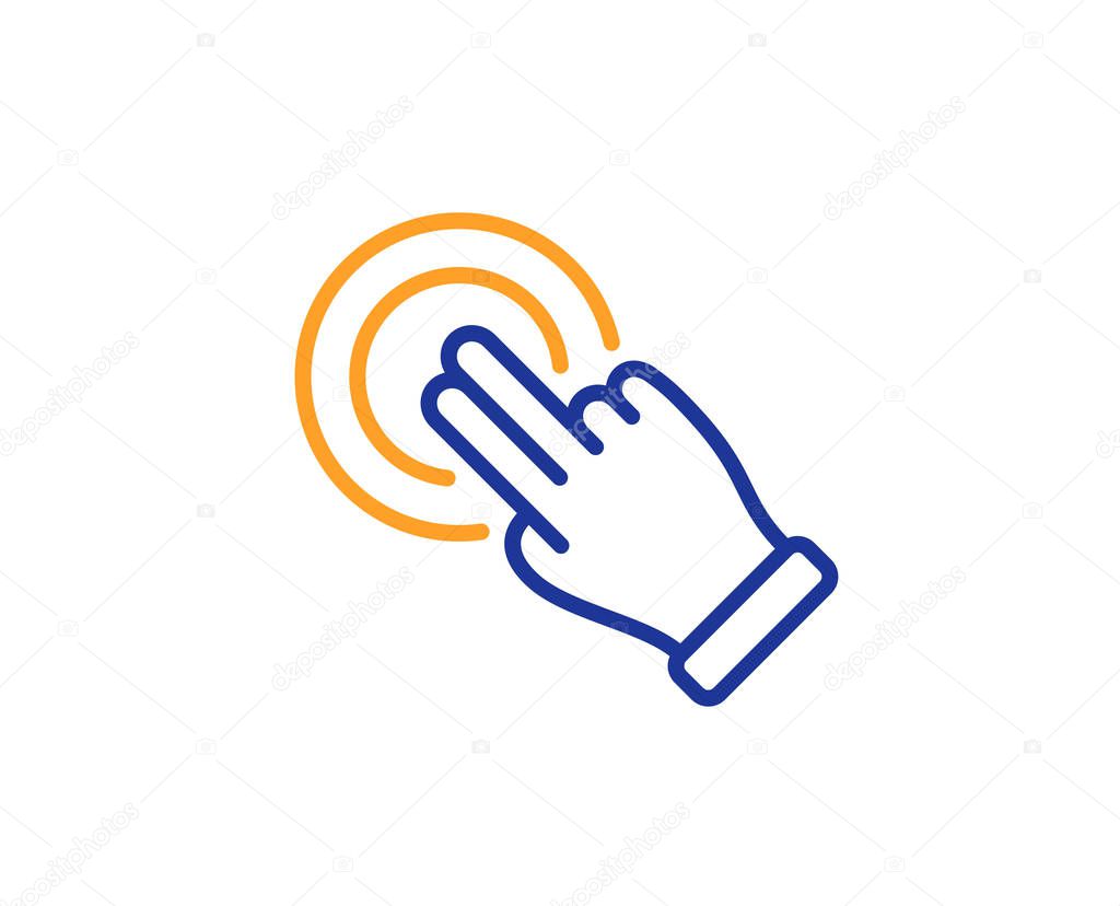 Click hand sign. Touchscreen gesture line icon. Push action symbol. Colorful outline concept. Blue and orange thin line touchscreen gesture icon. Vector