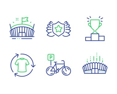 Bicycle parking, Arena and Change clothes icons set. Laureate, W clipart