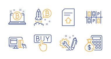 Çevrimiçi ödeme, satın alma ve gönderme dosya simgeleri ayarlandı. Mühendislik, P