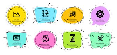 Graph phone, Time management and Seo stats icons set. Check inve