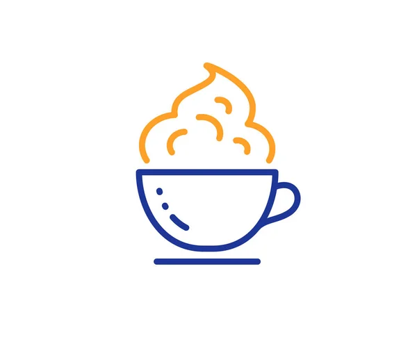 Koffie cup lijn pictogram. Warme cappuccino met roombord. Theedrank — Stockvector