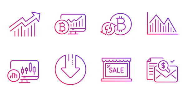 Efterfrågekurva, Försäljning och investeringar diagram ikoner som. Uppdatera bitco — Stock vektor