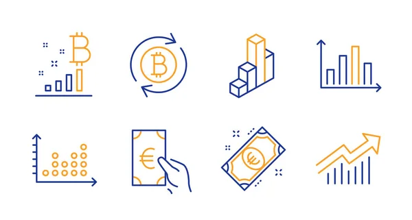 Bitcoin graph, Refresh bitcoin and Dot plot icons set. Euro mone — Stock Vector