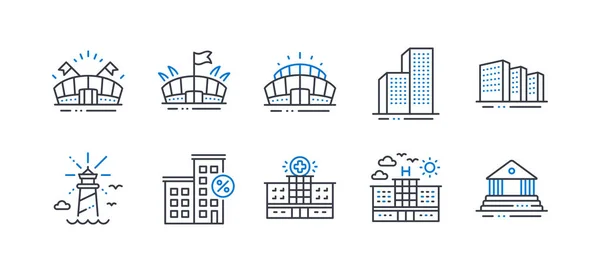 Conjunto de iconos de edificios, tales como casa de préstamos, estadio Arena, Arena — Vector de stock