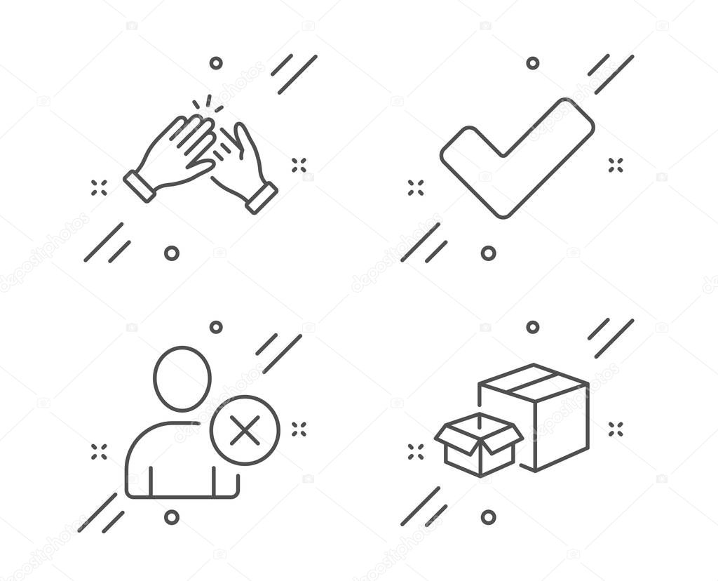 Delete user, Tick and Clapping hands icons set. Packing boxes si