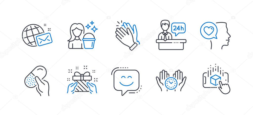 Set of People icons, such as Safe time, Reception desk, Gift. Ve