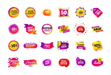 Satış afiş rozeti. Özel teklif indirim etiketleri. Kupon şekli tem