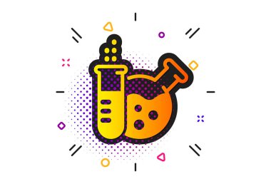 Kimya laboratuvar simgesi. Laboratuvar şişesi işareti. Analysis. Vektör