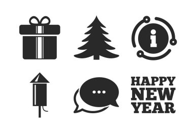 Mutlu yeni yıl işareti. Noel ağacı ve hediye kutusu. Vektör
