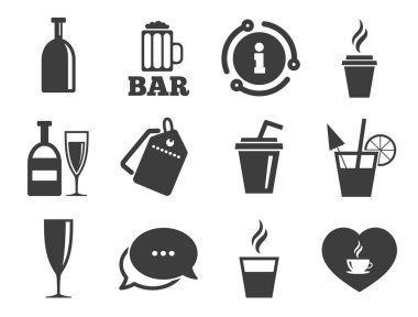 Bira, kahve ve çay ikonları. Alkol içecekleri. Vektör