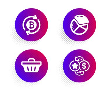 Bitcoin 'i yenile, alışveriş sepeti ve pasta çizelgesi ikonları hazır. Sadık.