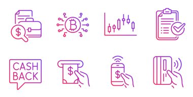 Candlestick grafik, muhasebe raporu ve Bitcoin sistem simgeleri se