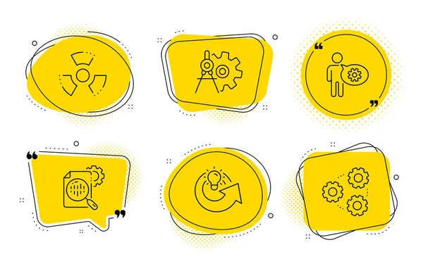 Cogwheel, Share idea and Seo stats icons set. Risco químico, C — Vetor de Stock