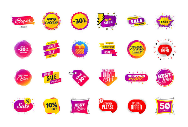 Sale banner badge. Special offer discount tags. Coupon shape tem