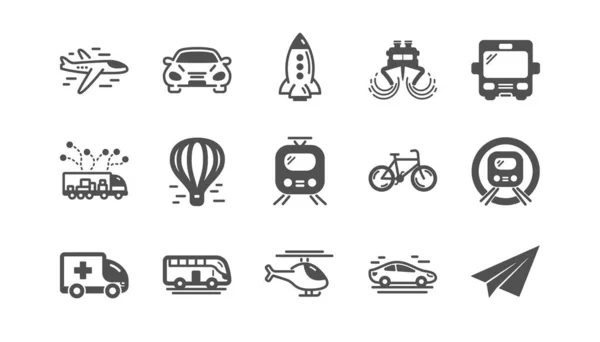 Transport pictogrammen. Taxi, helikopter en trein. Klassieke icon set. V — Stockvector