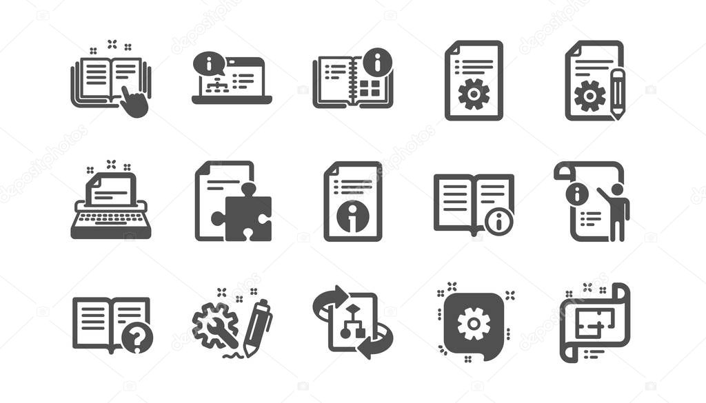 Technical documentation icons. Instruction, Plan and Manual. Cla