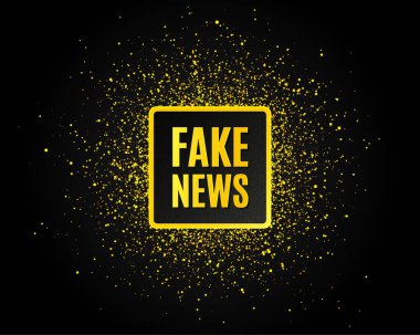 Sahte haber sembolü. Altın parıltı deseni. Medya gazetesi yazısı. Günlük bilgiler. Altın parıltılı siyah pankart. Sahte haber tanıtım mesajı. Altın parıltısı efekti. Vektör